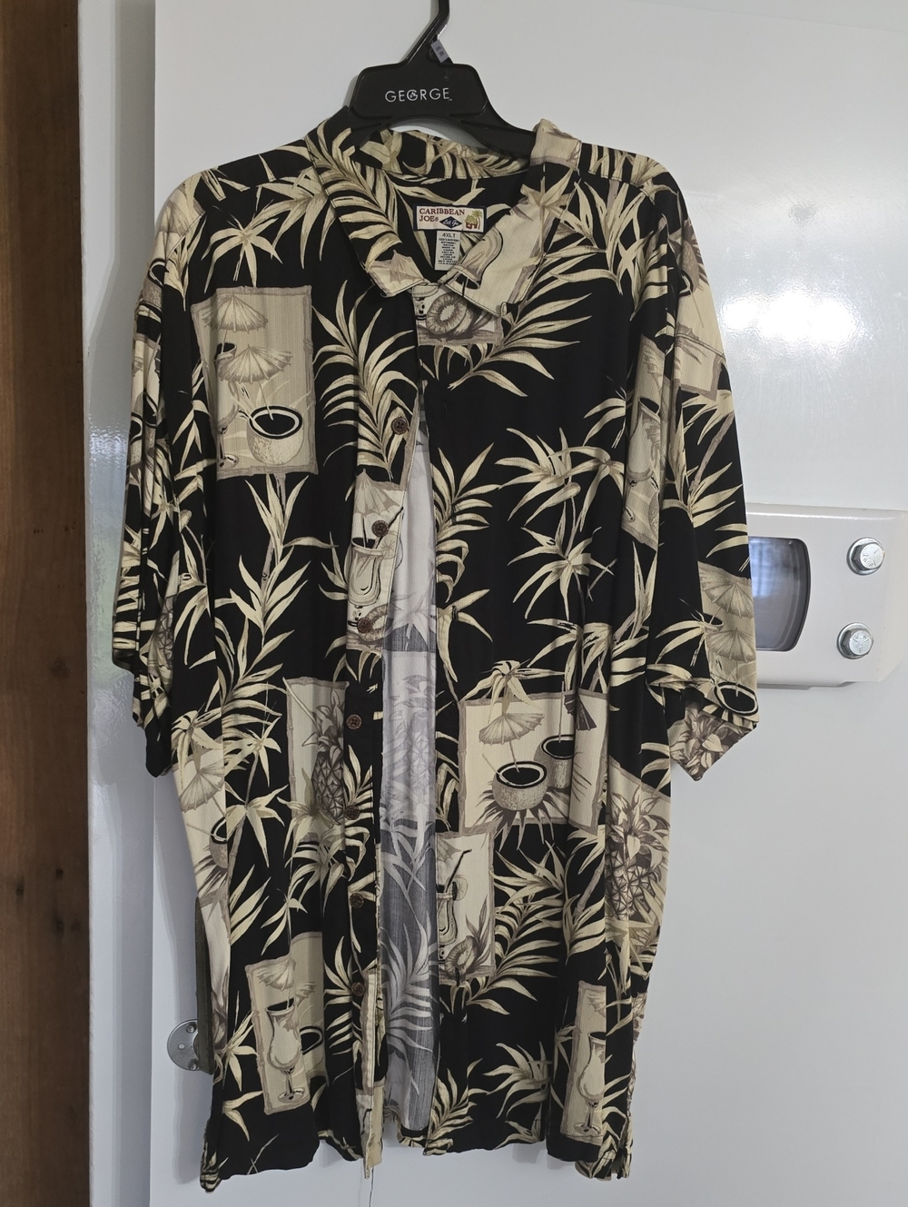 Caribbean Joe Black and Cream Tropical Camp Collar Shirt